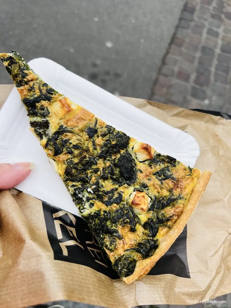 Trying out some spinach and feta tart from the bakery