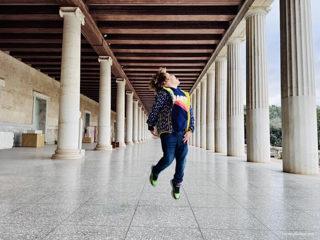 Harry jumping up inside the museum in the ancient angora