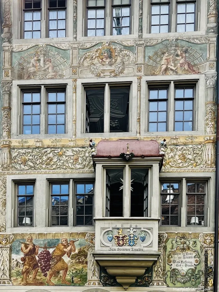 Painted Facades and Frescoes on the buildings in the main street of the village