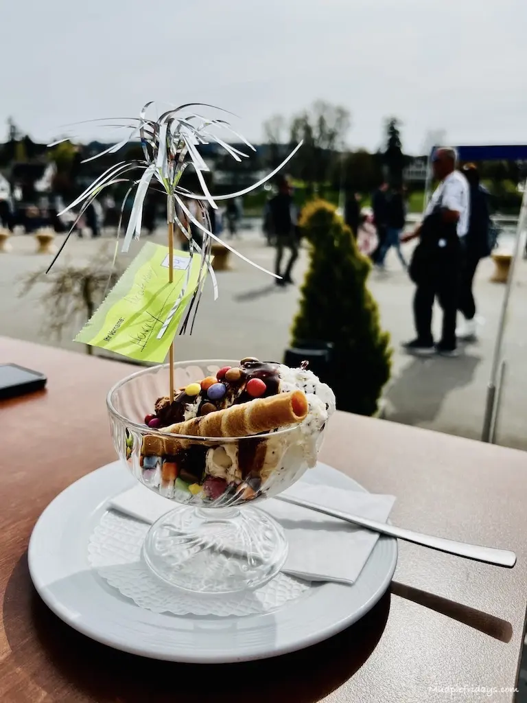 Harrys dessert sitting down by the riverside 