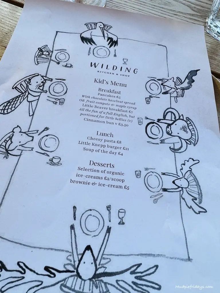 kids menu at the restaurant at Knepp Castle