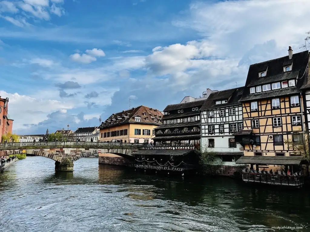 Half timbered houses lining the river in Strasbourg