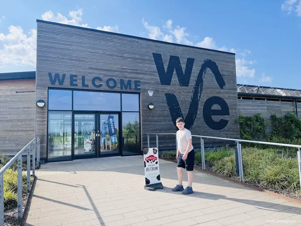 Charlie outside the entrance to the Wave in Bristol