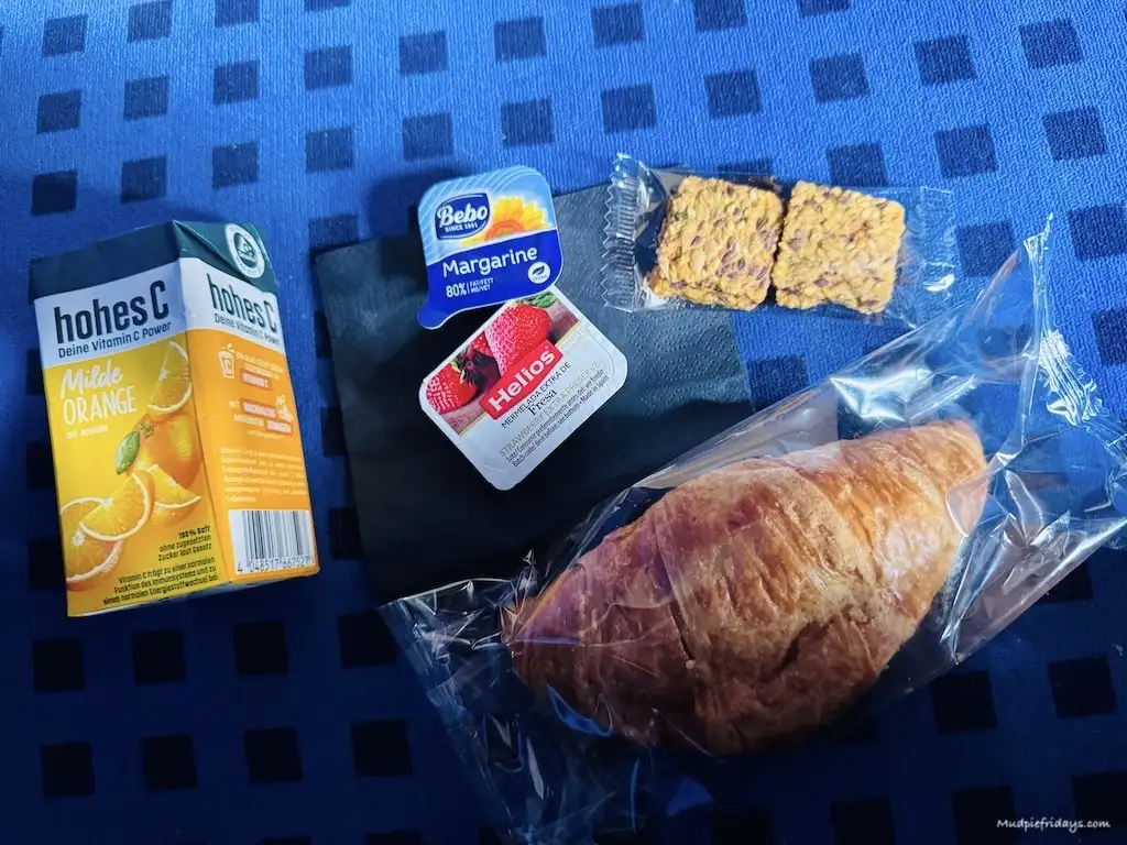 A light breakfast on the European Sleeper in second class