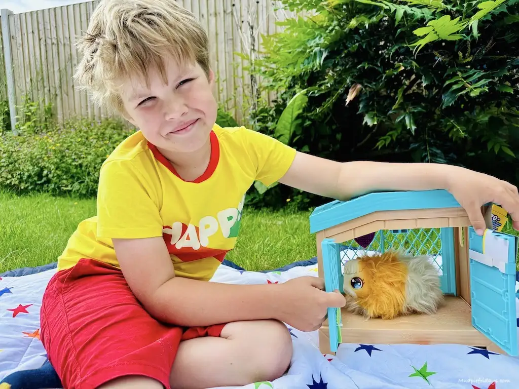 Harry with the guinea pig in the hutch