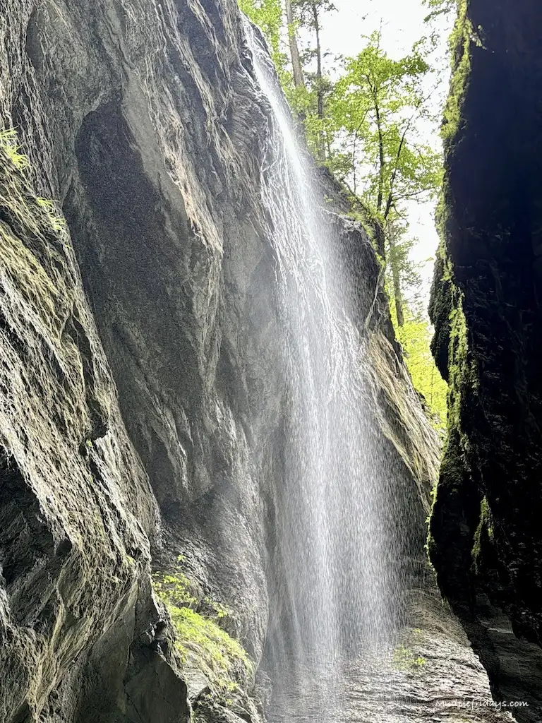 A waterfall at Garmish Gorge taken from the bottom