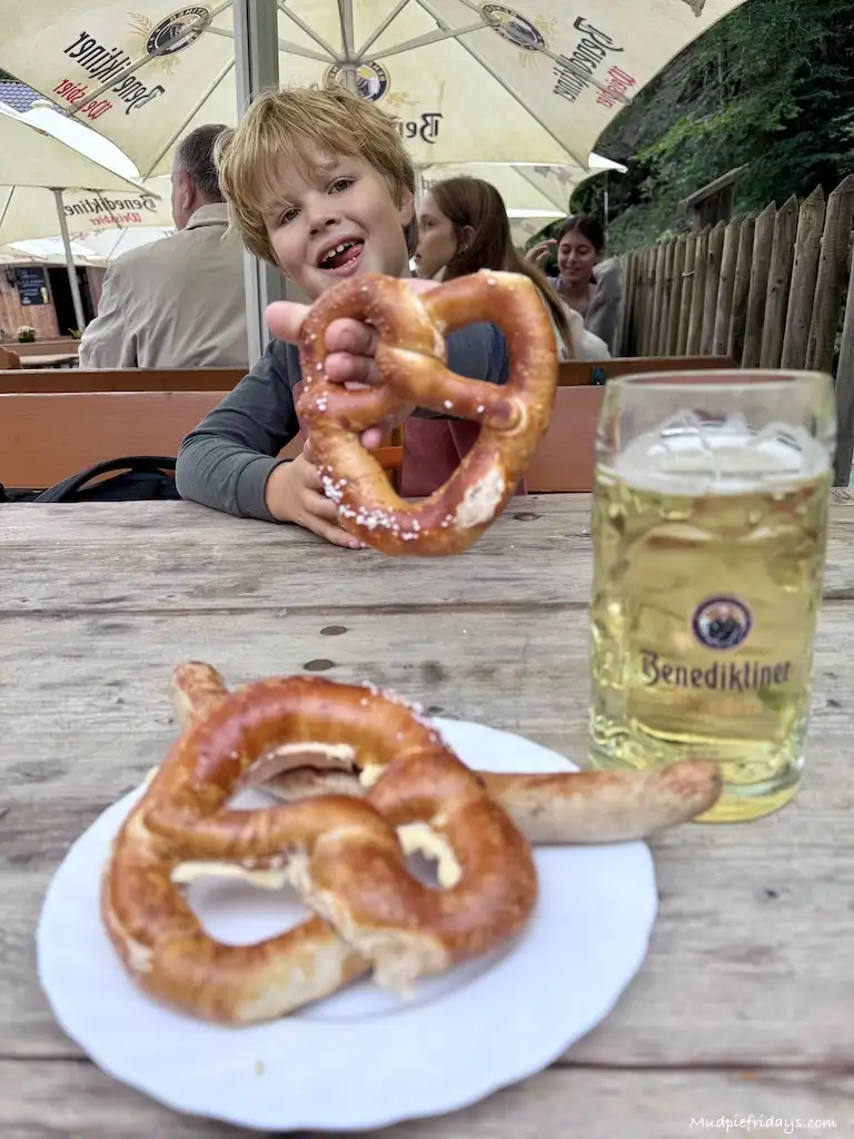 Harry with a pretzel in the beer garden