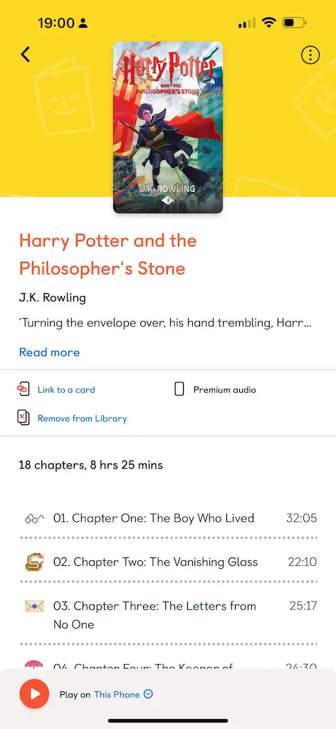 Full set of Harry Potter yoto cards look like on the app