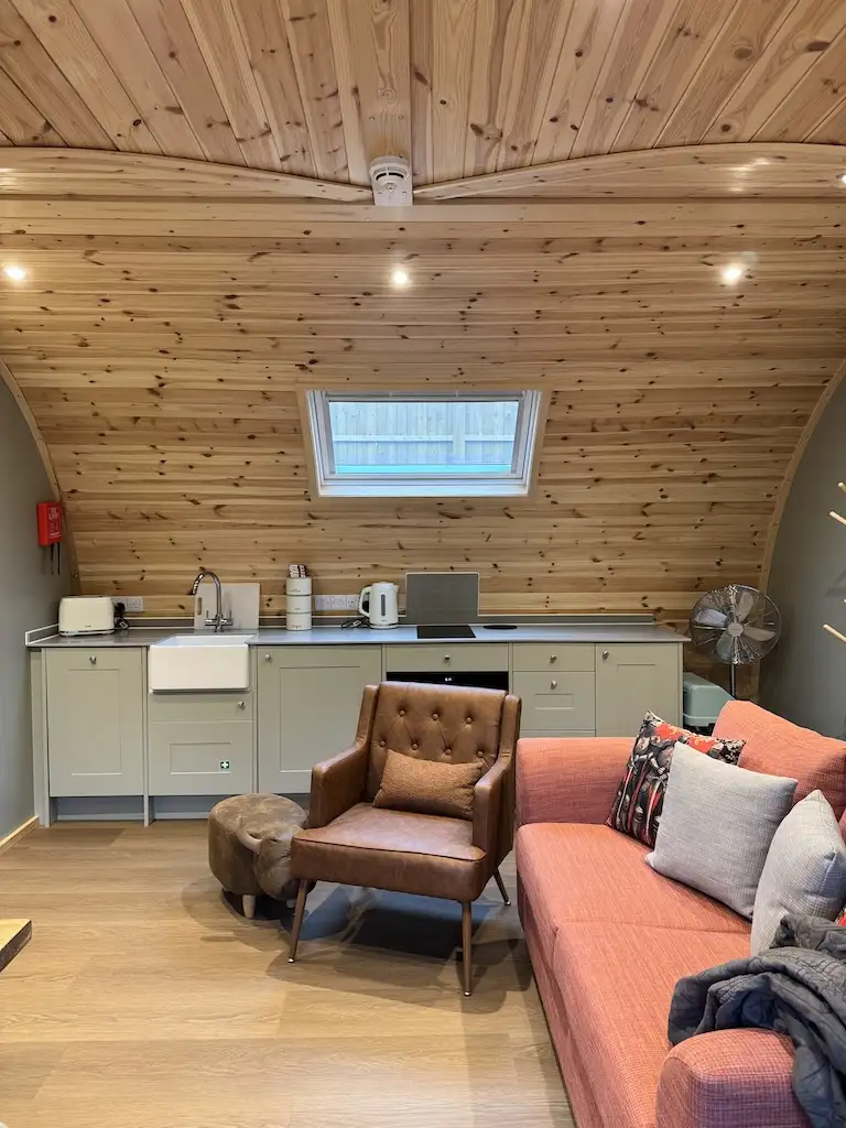 The open plan kitchen and living area at the Knights Retreat Lodge Leeds Castle
